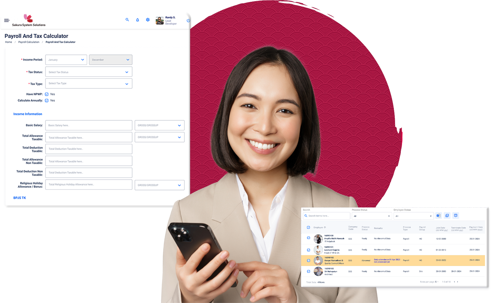 Sakura System Female interacting with SPISy dashboard